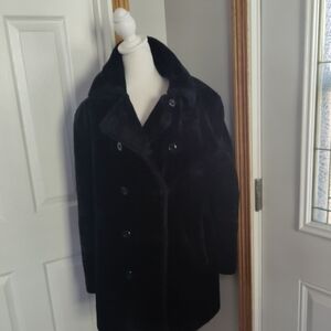 Vintage Express Faux Fur Pea Coat Black Size Medium